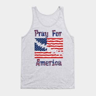 PRAY FOR AMERICA Distressed American Flag Design Tank Top